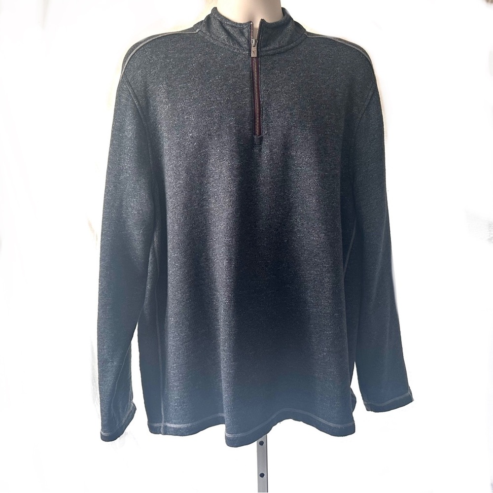 Zenfari Mens 1/4 Zip Pullover Knit Sweater Sz XL Gray Dark Red Trim Preppy